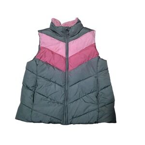 The‎ Place Girls Puffer Vest Pink Gray Chevron Sherpa Lined Size XXL 16